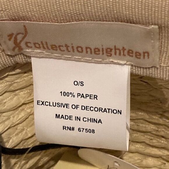 NWT Women’s Cream/White 100% Paper Wide-Brim Sun Hat by Collection 18 w/ Bow - Picture 4 of 7